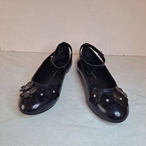 Jessica Simpson Girls Amy Petal Ankle Strap Flats Size 5 Faux Leather